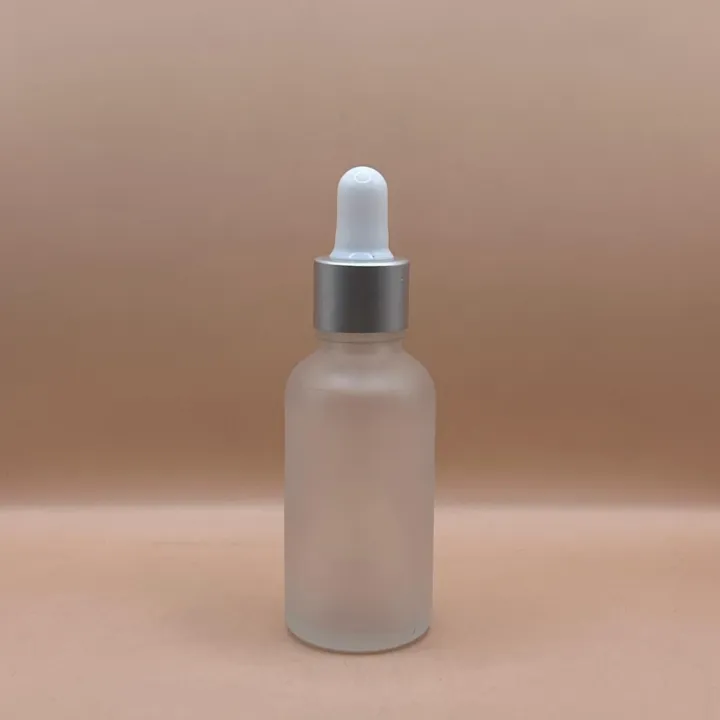 30ML Round Glass Bottle Frosted 18MM Dropper with Metalized Ring | Serum Essential Oil Bottle