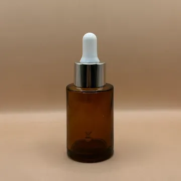 30ML Glass Flat Shoulder Bottle Amber with 20MM Dropper with Metalized Ring | Serum Essential Oil Bottle