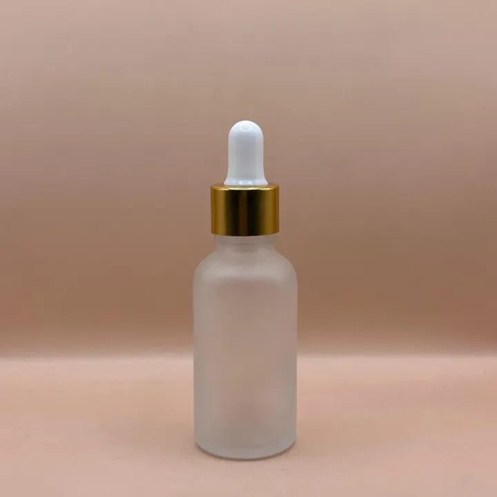 30ML Round Glass Bottle Frosted 18MM Dropper with Metalized Ring | Serum Essential Oil Bottle