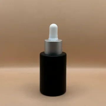 30ML Glass Flat Shoulder Bottle Black with 20MM Dropper with Metalized Ring | Premium Skincare & Essential Oil Bottle