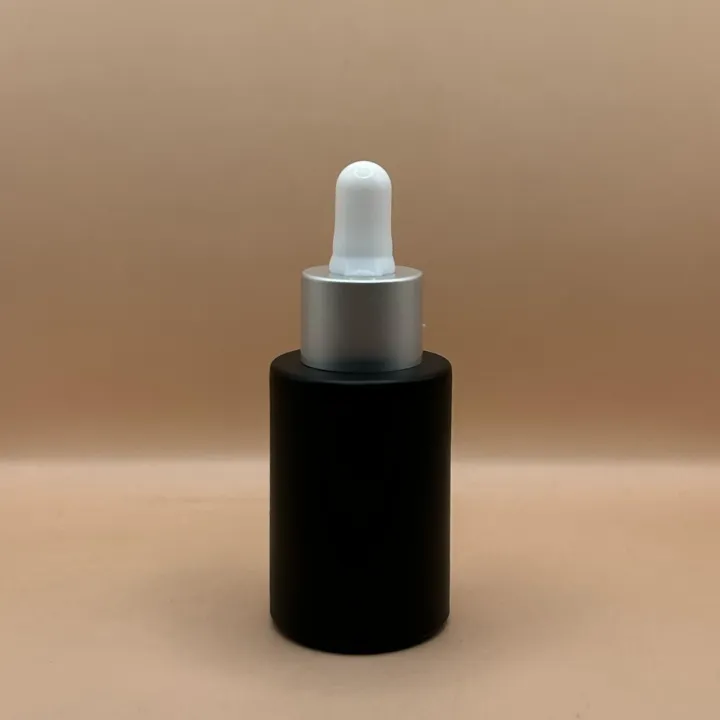 30ML Glass Flat Shoulder Bottle Black with 20MM Dropper with Metalized Ring | Premium Skincare & Essential Oil Bottle