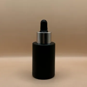 30ML Glass Flat Shoulder Bottle Black with 20MM Dropper with Metalized Ring | Premium Skincare & Essential Oil Bottle