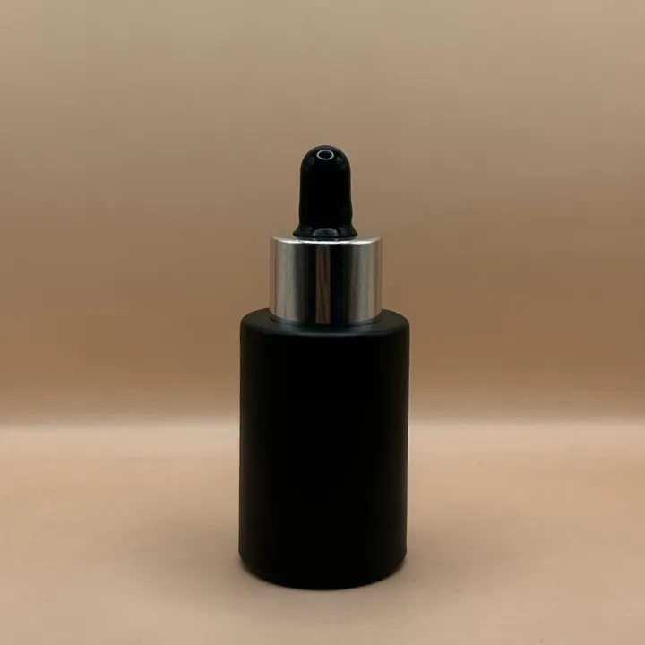 30ML Glass Flat Shoulder Bottle Black with 20MM Dropper with Metalized Ring | Premium Skincare & Essential Oil Bottle