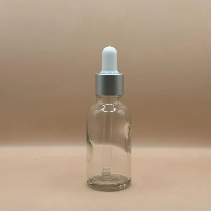 30ML Round Glass Bottle Clear 18MM Dropper With Metalized Ring | Serum Essential Oil Bottle