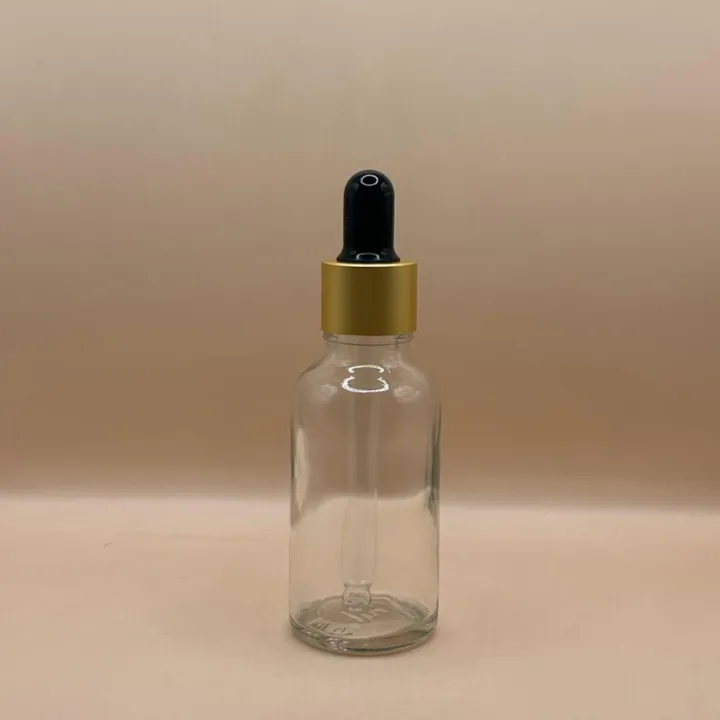 30ML Round Glass Bottle Clear 18MM Dropper With Metalized Ring | Serum Essential Oil Bottle