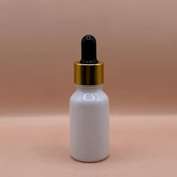 15ML Glass Bottle White with 18MM Dropper with Metalized Ring | Essential Oil Serum Packaging