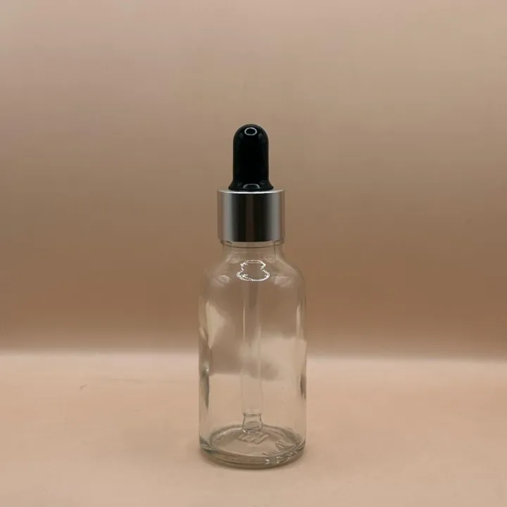 30ML Round Glass Bottle Clear 18MM Dropper With Metalized Ring | Serum Essential Oil Bottle