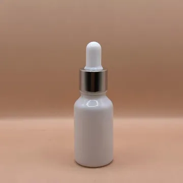 15ML Glass Bottle White with 18MM Dropper with Metalized Ring | Essential Oil Serum Packaging