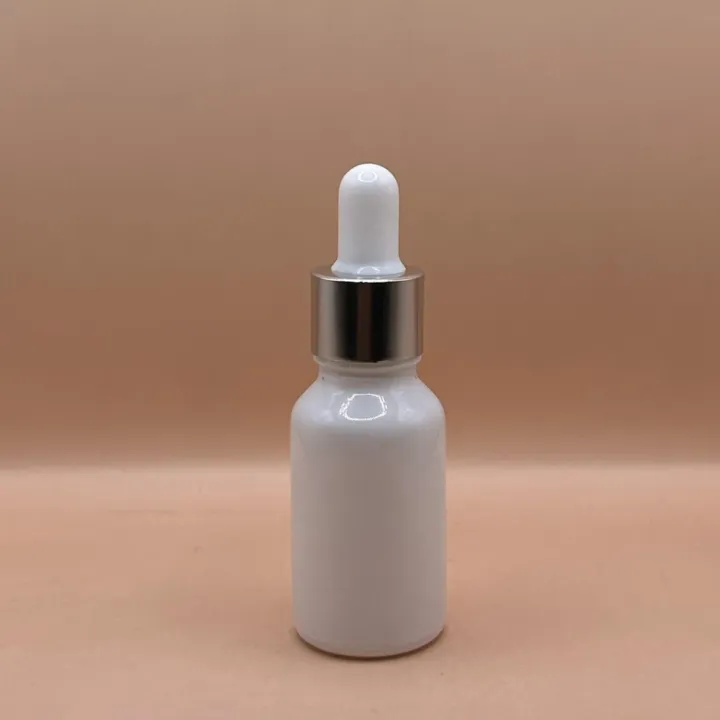 15ML Glass Bottle White with 18MM Dropper with Metalized Ring | Essential Oil Serum Packaging
