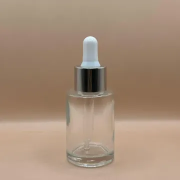 30ML Glass Flat Shoulder Bottle 20MM Dropper with Metalized Ring | Serum Essential Oil Bottle
