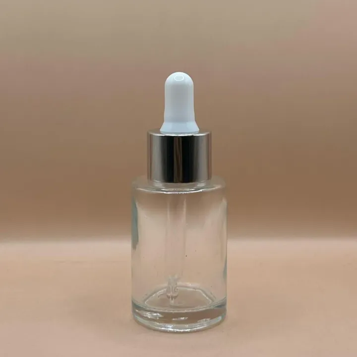 30ML Glass Flat Shoulder Bottle 20MM Dropper with Metalized Ring | Serum Essential Oil Bottle