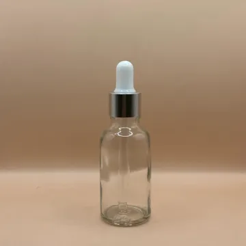 30ML Round Glass Bottle Clear 18MM Dropper With Metalized Ring | Serum Essential Oil Bottle