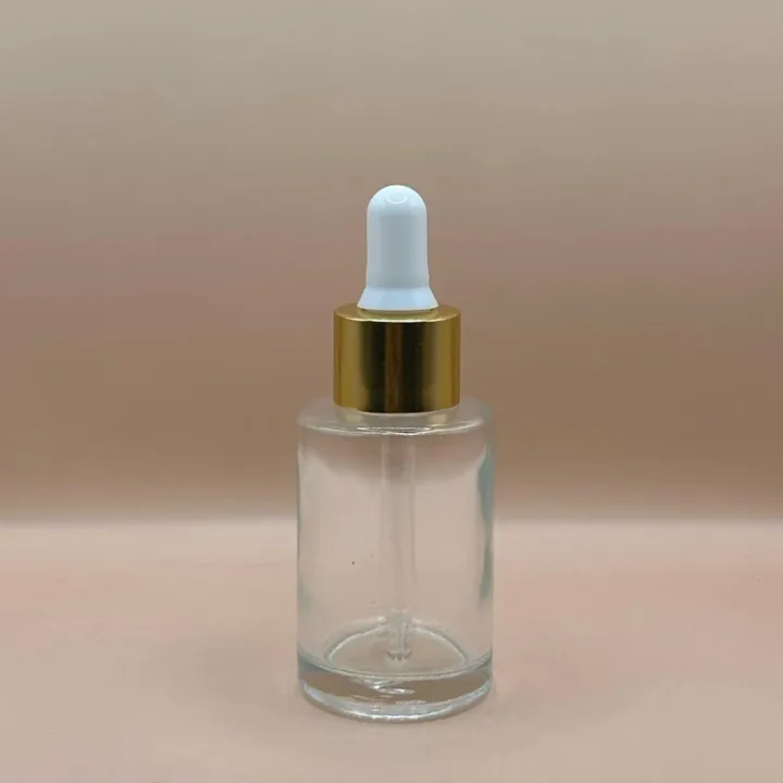 30ML Glass Flat Shoulder Bottle 20MM Dropper with Metalized Ring | Serum Essential Oil Bottle