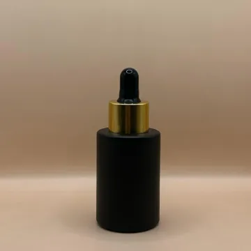 30ML Glass Flat Shoulder Bottle Black with 20MM Dropper with Metalized Ring | Premium Skincare & Essential Oil Bottle