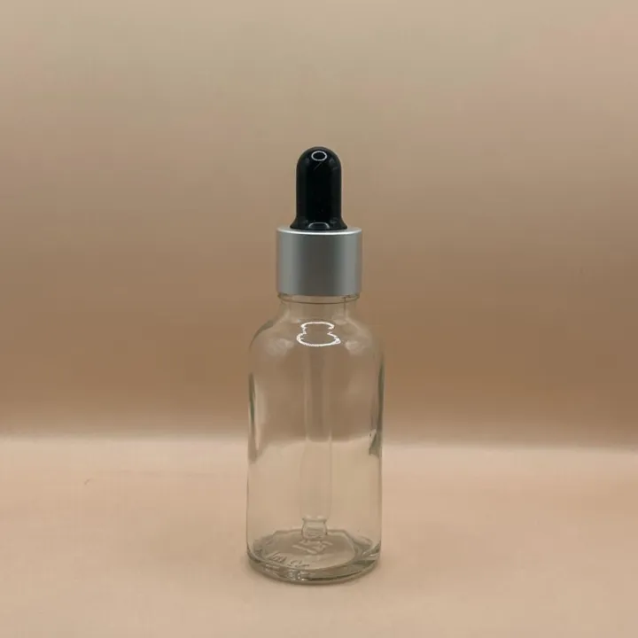 30ML Round Glass Bottle Clear 18MM Dropper With Metalized Ring | Serum Essential Oil Bottle