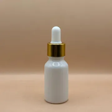 15ML Glass Bottle White with 18MM Dropper with Metalized Ring | Essential Oil Serum Packaging
