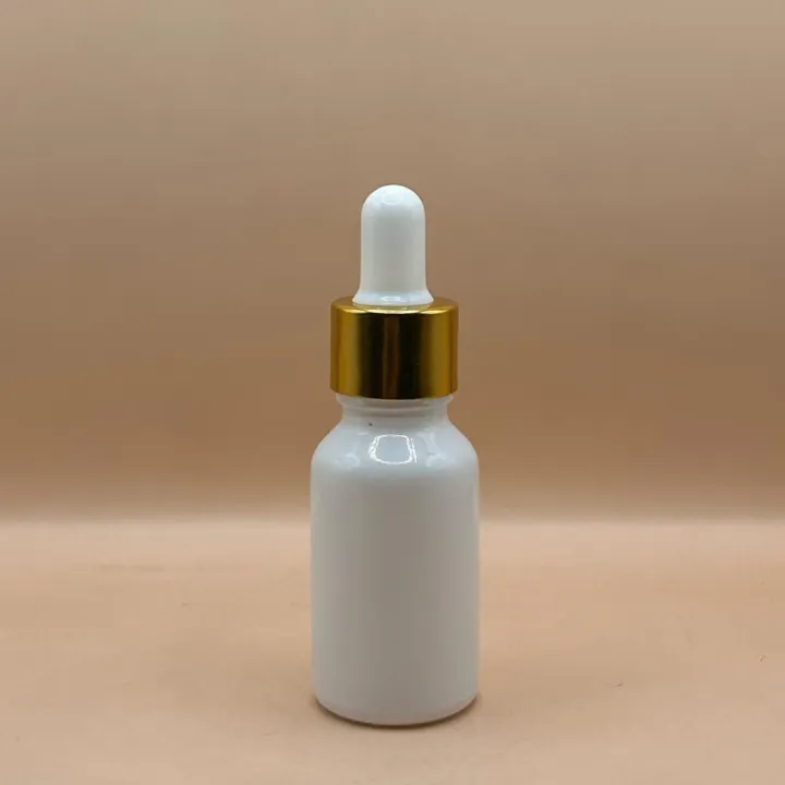 15ML Glass Bottle White with 18MM Dropper with Metalized Ring | Essential Oil Serum Packaging