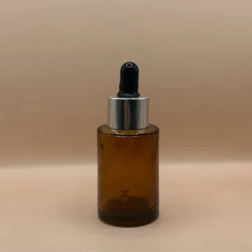 30ML Glass Flat Shoulder Bottle Amber with 20MM Dropper with Metalized Ring | Serum Essential Oil Bottle