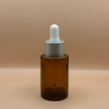 30ML Glass Flat Shoulder Bottle Amber with 20MM Dropper with Metalized Ring | Serum Essential Oil Bottle
