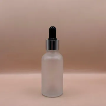 30ML Round Glass Bottle Frosted 18MM Dropper with Metalized Ring | Serum Essential Oil Bottle