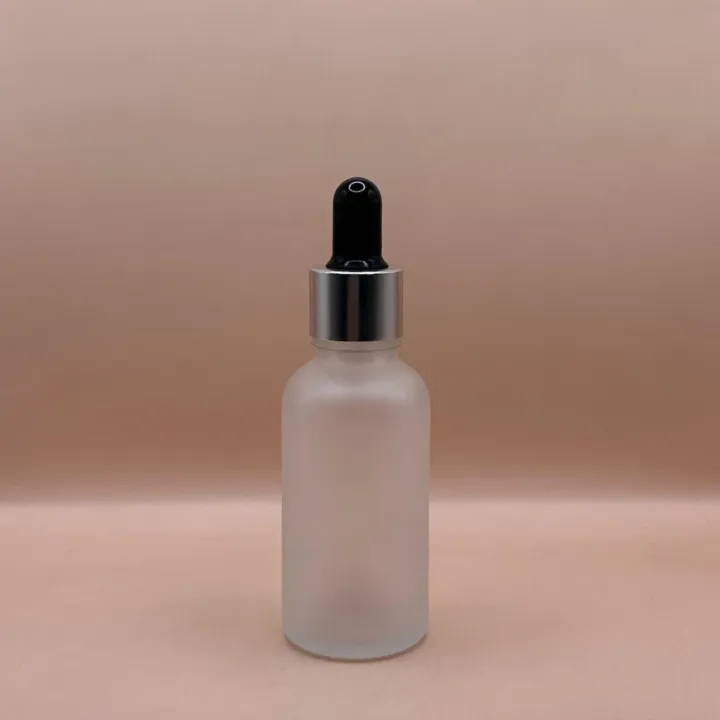 30ML Round Glass Bottle Frosted 18MM Dropper with Metalized Ring | Serum Essential Oil Bottle