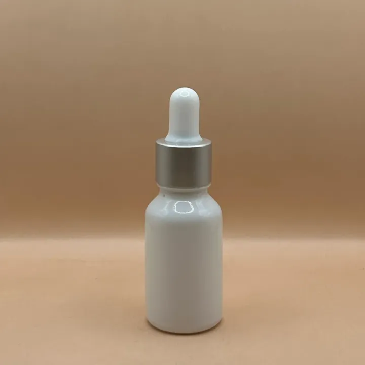 15ML Glass Bottle White with 18MM Dropper with Metalized Ring | Essential Oil Serum Packaging