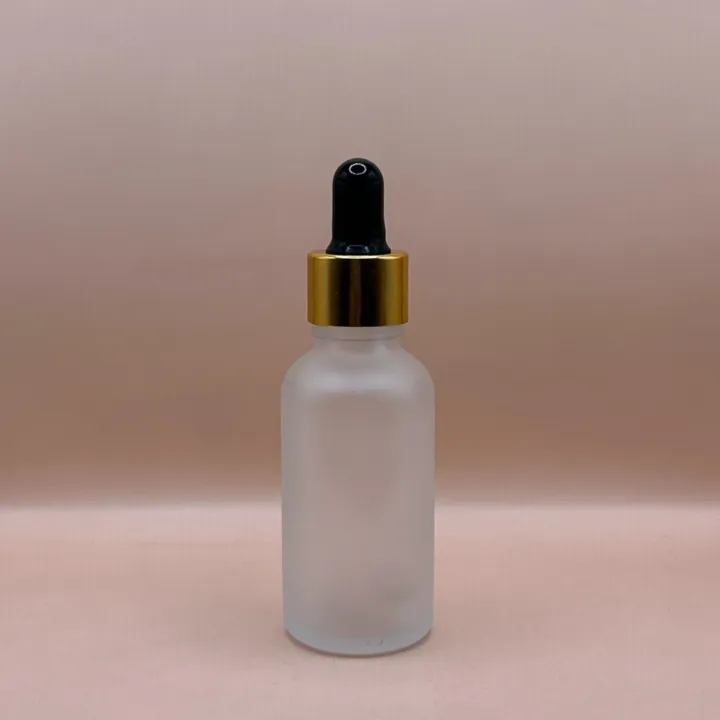30ML Round Glass Bottle Frosted 18MM Dropper with Metalized Ring | Serum Essential Oil Bottle