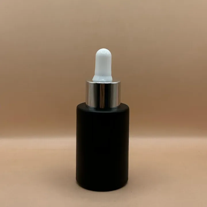 30ML Glass Flat Shoulder Bottle Black with 20MM Dropper with Metalized Ring | Premium Skincare & Essential Oil Bottle