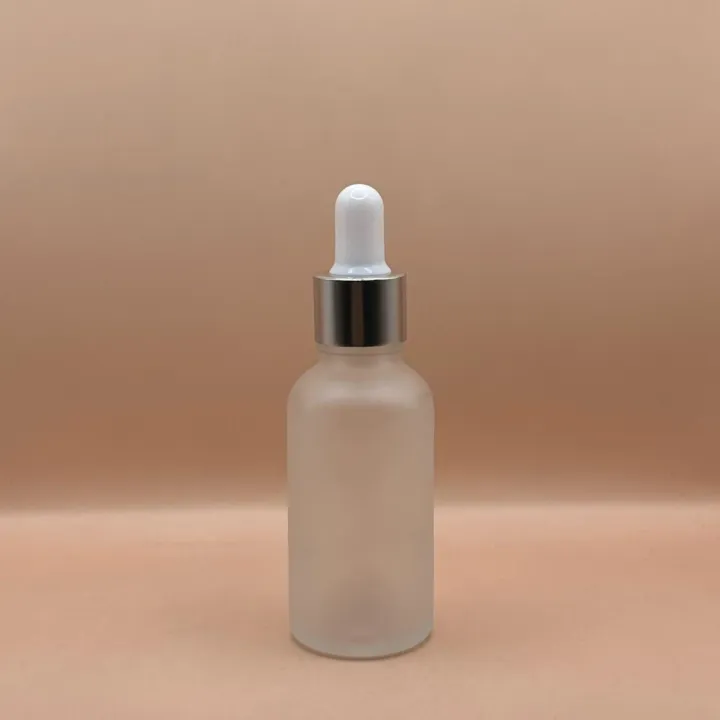 30ML Round Glass Bottle Frosted 18MM Dropper with Metalized Ring | Serum Essential Oil Bottle