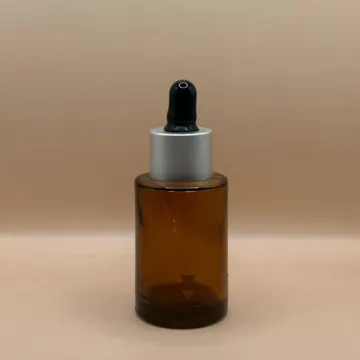 30ML Glass Flat Shoulder Bottle Amber with 20MM Dropper with Metalized Ring | Serum Essential Oil Bottle