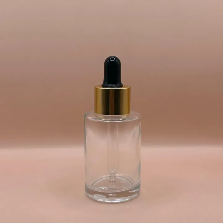 30ML Glass Flat Shoulder Bottle 20MM Dropper with Metalized Ring | Serum Essential Oil Bottle