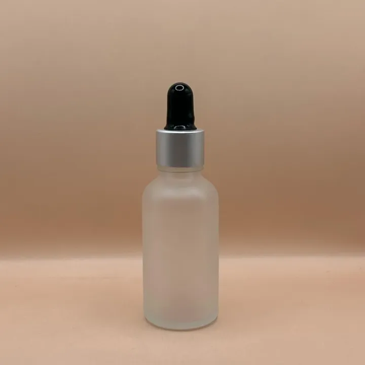 30ML Round Glass Bottle Frosted 18MM Dropper with Metalized Ring | Serum Essential Oil Bottle
