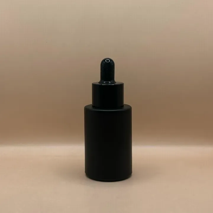 30ML Glass Bottle Flat Shoulder Black with 20MM Dropper | Premium Serum & Oil Packaging