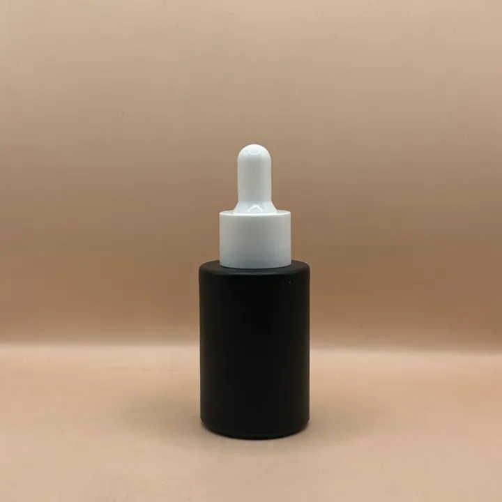 30ML Glass Bottle Flat Shoulder Black with 20MM Dropper | Premium Serum & Oil Packaging