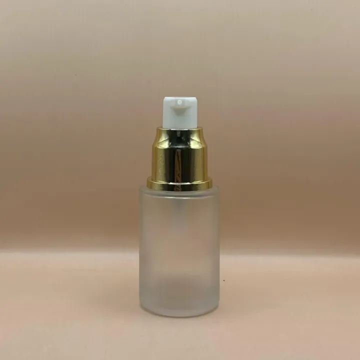 30ML Flat Shoulder Bottle Frosted With 20/410 Lotion Pump With Over Cap | Premium Skincare Packaging