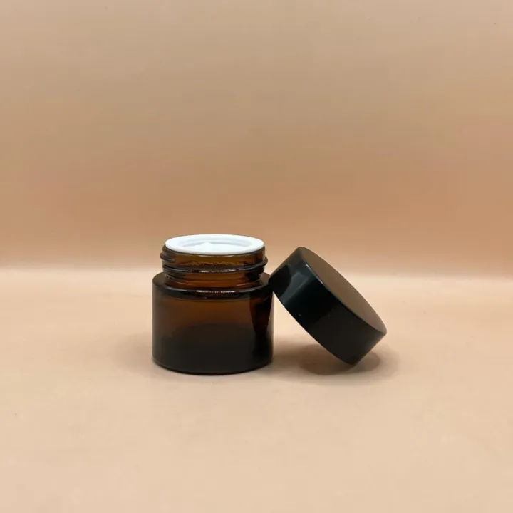 10GM Glass Jar Amber with Black Cap | Premium Packaging for Cream & Lip Balm