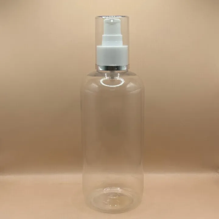 300ML PET Boston Bottle 24/410 AS Lotion Pump with Silver Lining | Skincare Haircare Dispenser