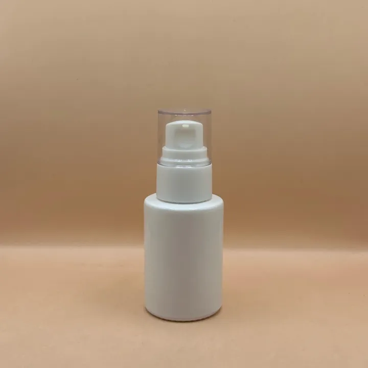 30ML Glass Bottle White with 20/410 Olay Pump with Acrylic Cap | Premium Cosmetic Packaging