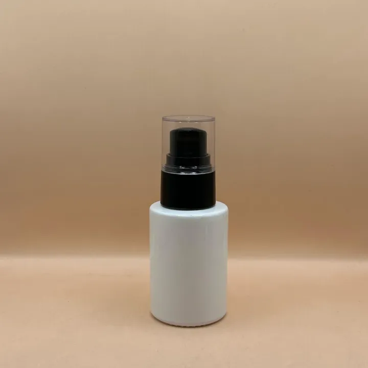 30ML Glass Bottle White with 20/410 Olay Pump with Acrylic Cap | Premium Cosmetic Packaging