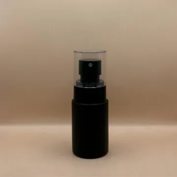 30ML Glass Flat Shoulder Bottle Black with 20MM Plum Mist Pump | Premium Cosmetic Packaging
