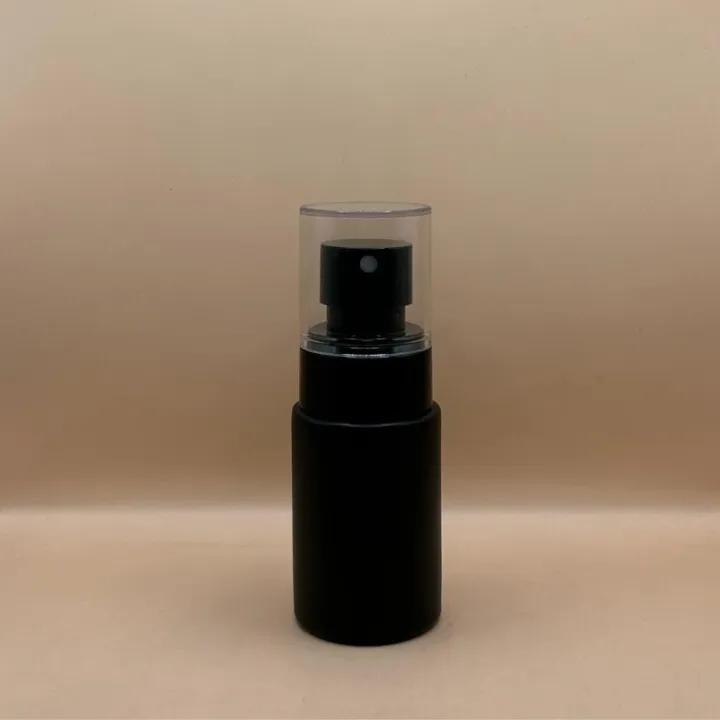 30ML Glass Flat Shoulder Bottle Black with 20MM Plum Mist Pump | Premium Cosmetic Packaging