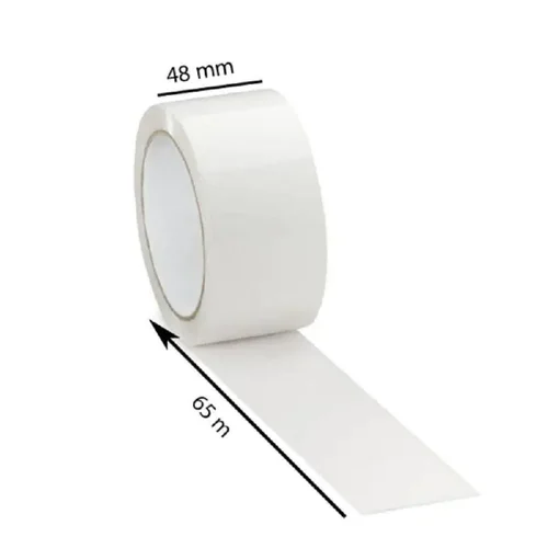 White 40microns Round Self Adhesive Tapes 48mm x 65m Pack of 12 | Strong & Durable Packaging Tape