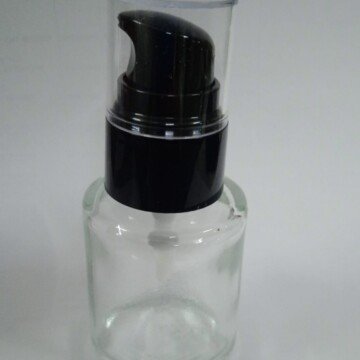 20ml Glass Bottle-Round-Clear With 20/410 Olay Pump -Black Smooth With Acrylic Clear Cap