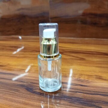 20ml Glass Bottle Round-Clear With 20/410 Lotion Pump White With Shiny Golden